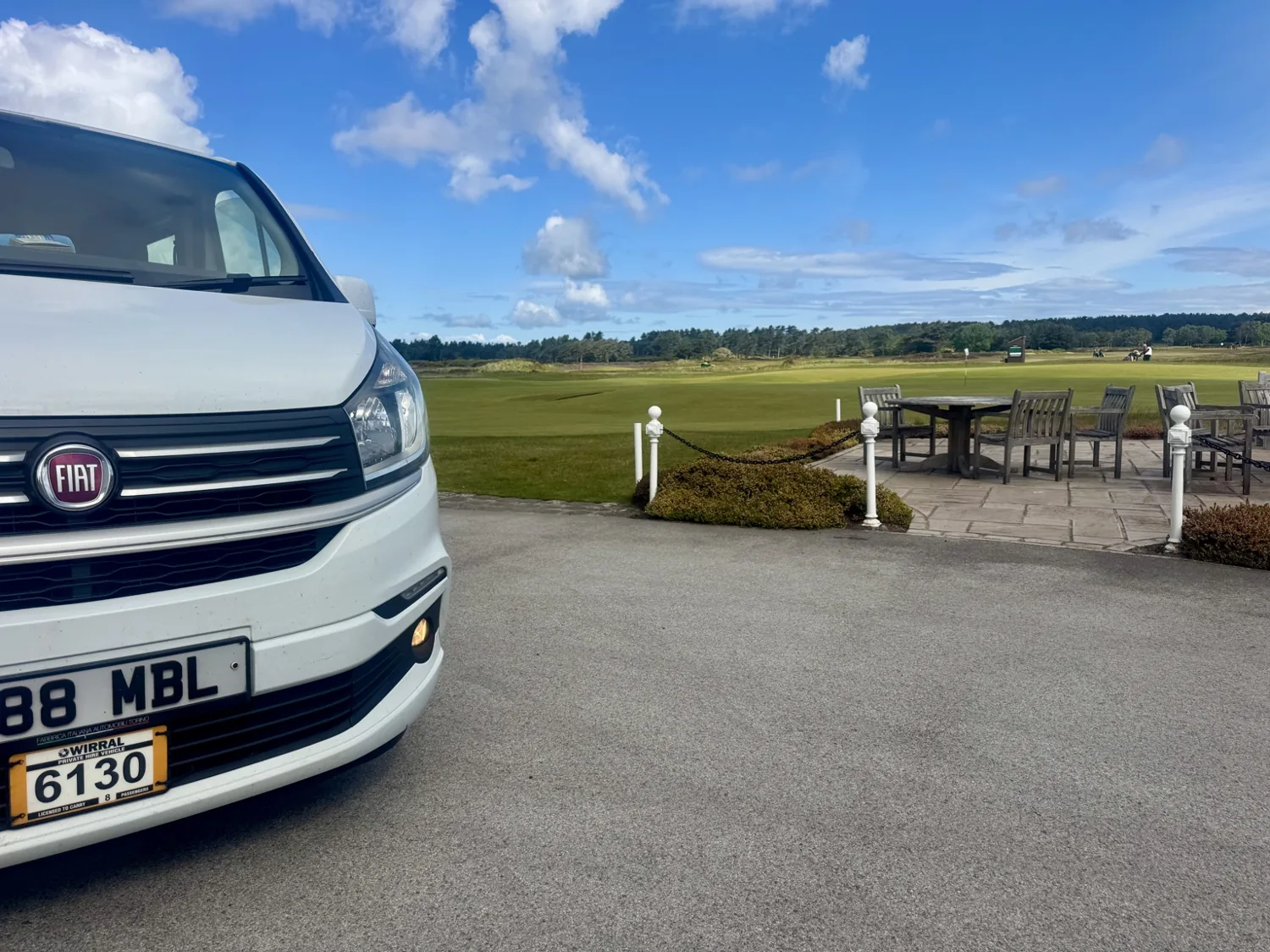White Ventus minibus at Royal Birkdale golf course